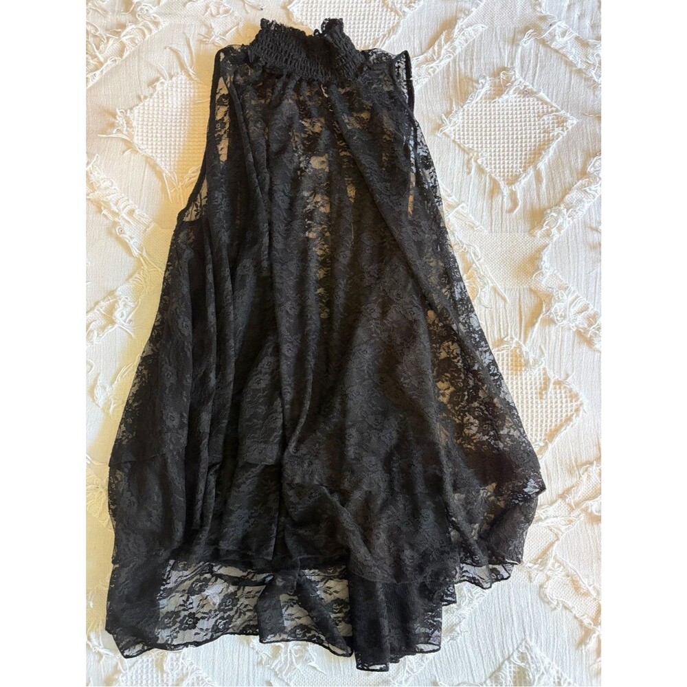 Free People Black Sheer Lace Smocked Neck Tank - Picture 1 of 5